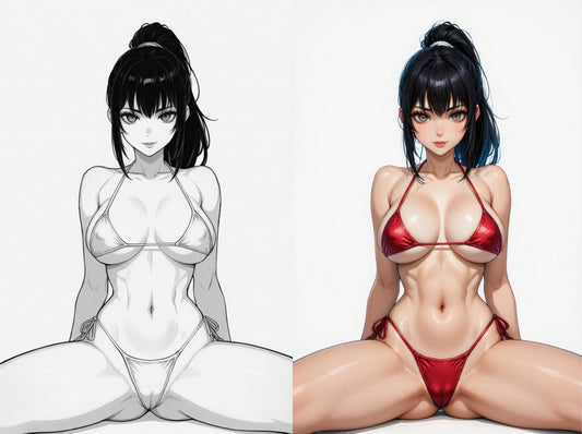 50 Anime Bikini Girls Coloring Book | Adult Coloring Pages | Sexy Manga Swimsuit Women | Instant Download | Grayscale Line Art for Adults